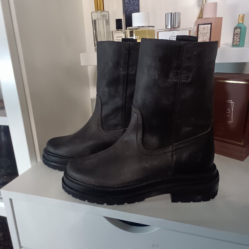 FRYE chocolate brown moto lug sole booties- new without tags - Picture 1 of 8